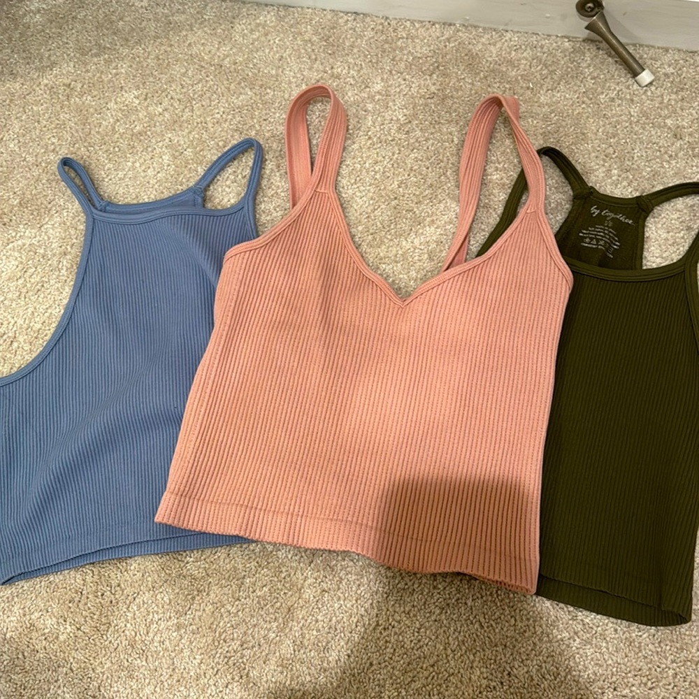 pink,blue,green ribbed tanks